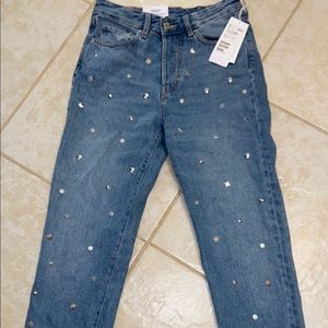 Never worn. Jeweled high waisted Zara denim